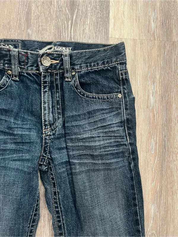 Request Jeans Girls 12 Y2K Dark Wash Distressed Straight Leg Embroidered Denim - Image 6