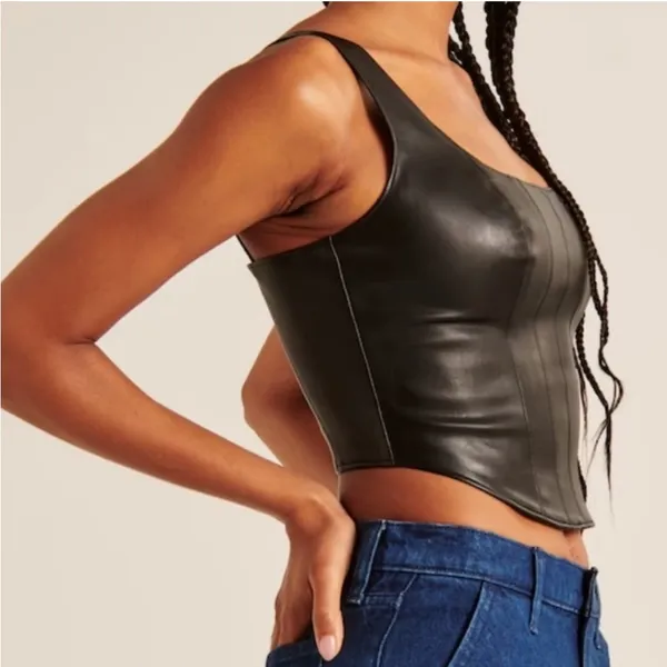 Abercrombie and Fitch Vegan Leather Corset Scoopneck Top in Black Size XS - Image 2
