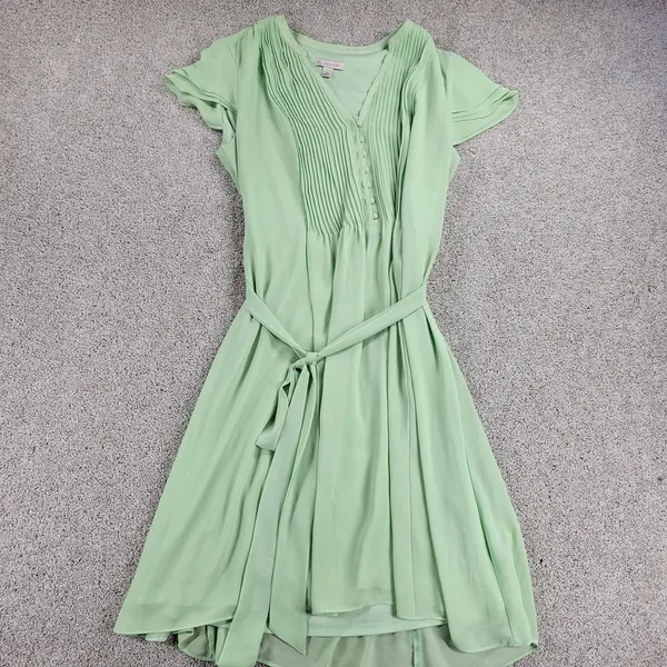CB established 1962 Womens Dress 14 Green V-Neck Pleated Front Tie Waist Flowy - Image 2