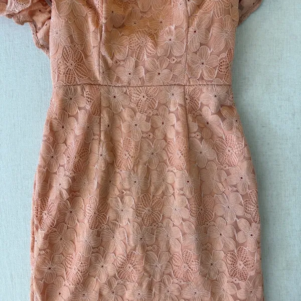 Hello Molly Lace Mini Dress Womens Size 4 Peach Coral Ruffle Off Shoulder Floral - Image 6