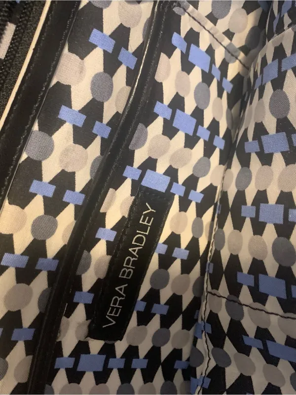 Vera Bradley Black Leather Tote Bag with Contrast Piping Large Size - Image 2