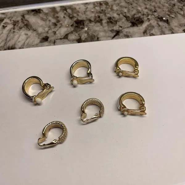 Lot Of 3 Pretty Clip On Clip-on Non Pierced Earrings Hoop - Gold Tone - Image 10