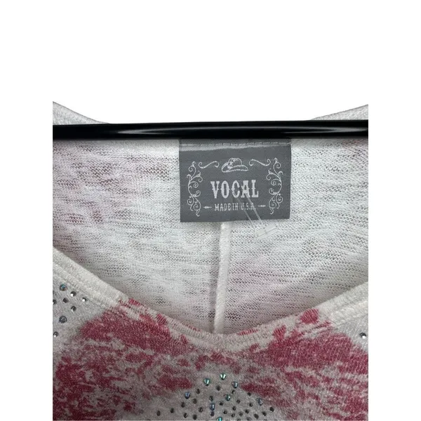 NWOT Vocal Stars And Stripes America Short Sleeve Blouse With Sequins - Image 3