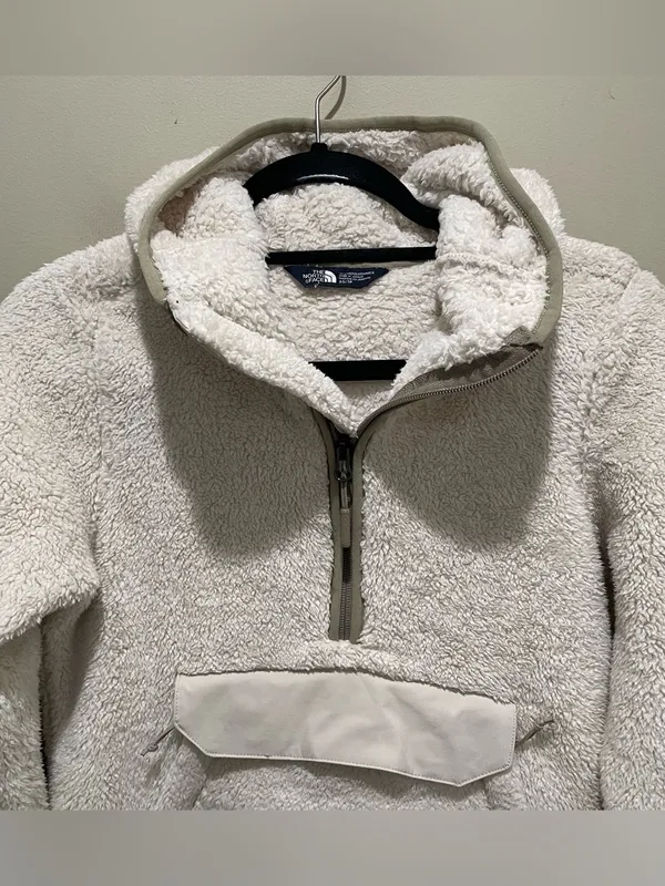 The North Face Sherpa Fleece Pullover Ivory Womens Size XS Hooded Quarter Zip - Image 3