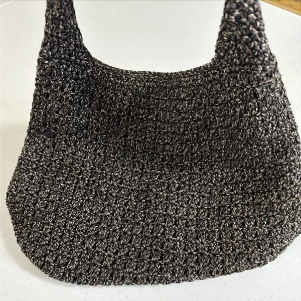 The Sak Bag Medium Hobo Purse Tote Coffee Tan Knit vacation bohemian summer - Image 3