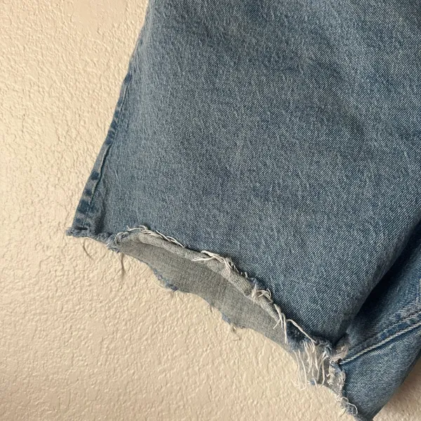 Abercrombie & Fitch High Rise The Dad Shorts Frayed Hem Denim Blue 33 - Image 4