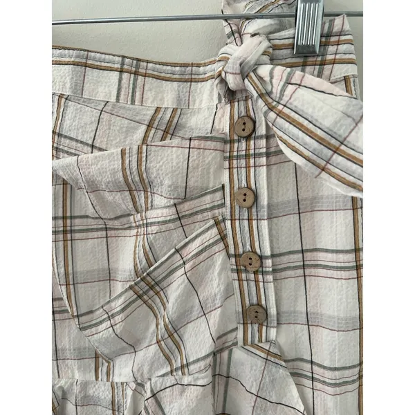 VERONICA BEARD Kaia Tan & White Check Plaid MINI Skirt w/Tie Women's Size XSmall - Image 7