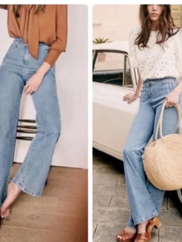 Sézane Martin Trousers Wmn’s Denim Jeans Straight Wide Fit Sz 34 ( US2) Cotton - Image 8