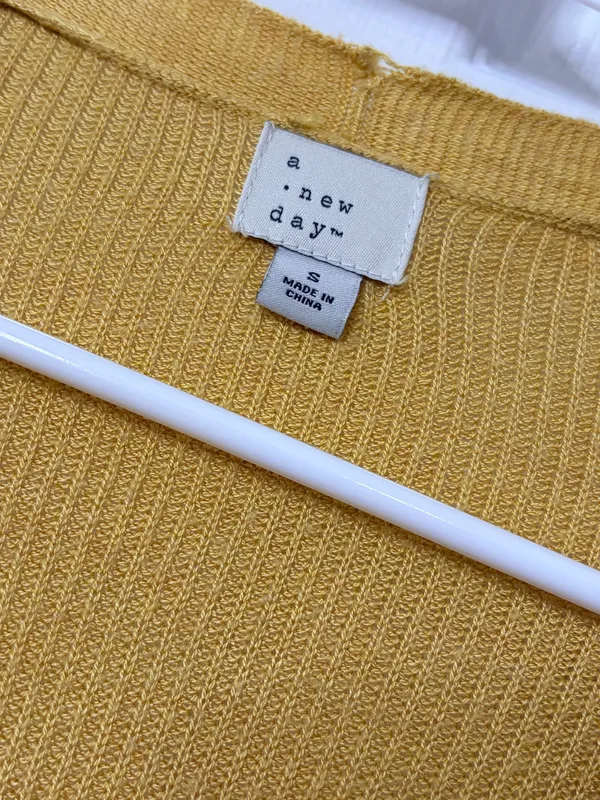 A New Day Mustard Open Front Cardigan Sweater S Lightweight Duster Cozy Layering - Image 4