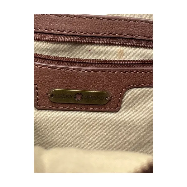 Lucky Brand Crossbody Brown Pebbled Leather Foldover Purse Bag Convertible Hobo - Image 3