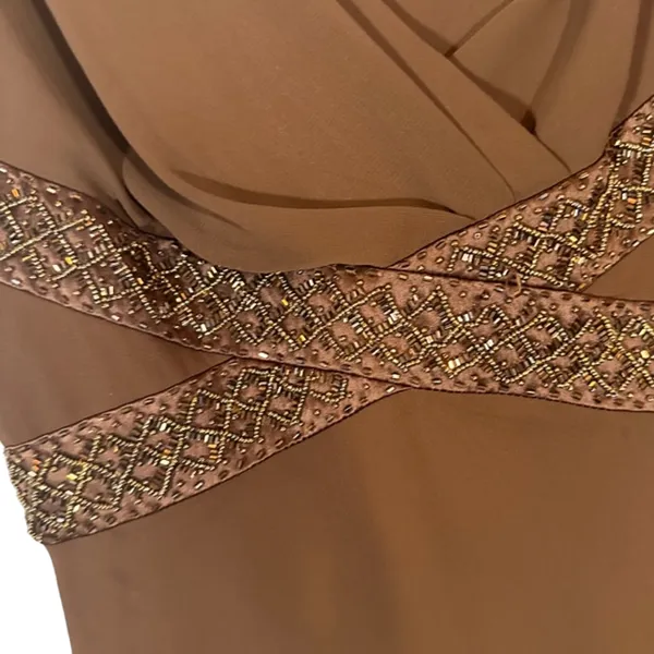 Eliza J Brown Sleeveless V-Neck Embellished Beaded Waist Maxi Dress Women Sz 4 - Image 5