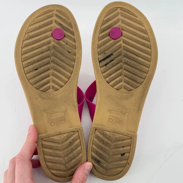 Crocs Tulum Toe Post Sandal Flip Flop Fuchsia Pink Tan Women 10 Buckle Straps - Image 7