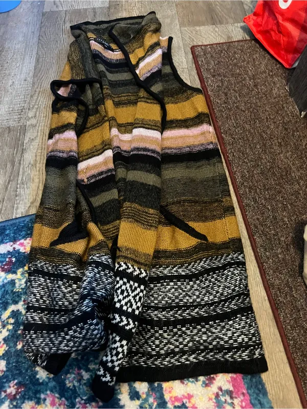 Sanctuary Striped Knit Open-Front Sweater Vest in Mustard and Black - Image 2