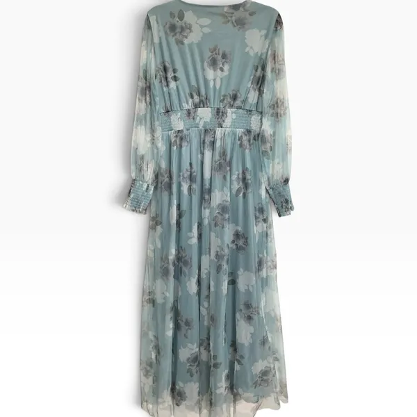 NWT Baltic Born Layla Tulle Maxi Long Sleeve V-Neck Dress Light Blue Floral XL - Image 4