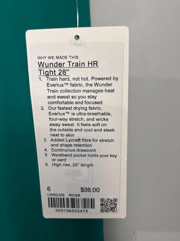 Lululemon Womens Wunder Train HR leggings size 6 28” Raceway Green new with tags - Image 5