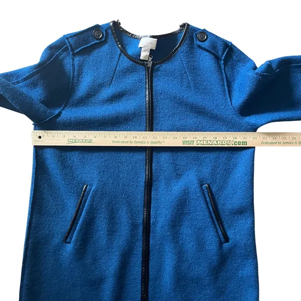 Chicos Boiled Wool Jacket Womens Sz‎ 2 L Blue Faux Leather Trim Zip Front Blazer - Image 10