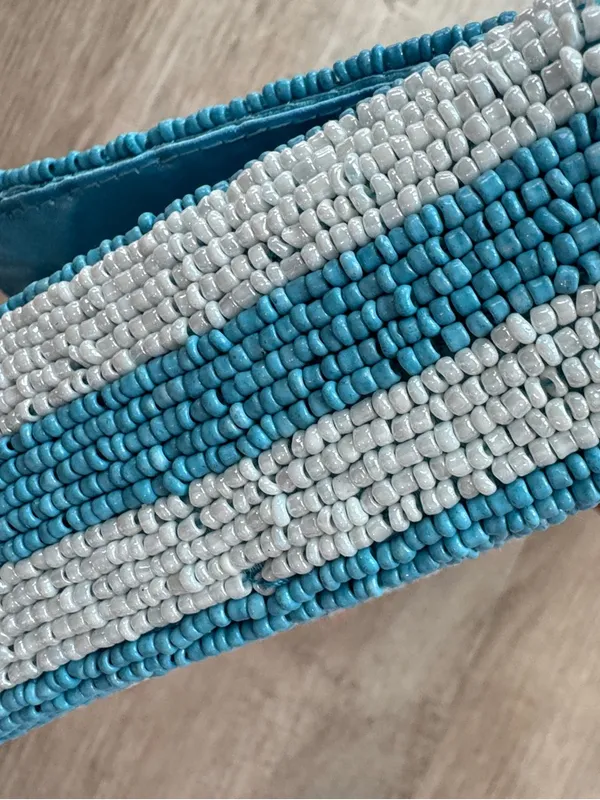 Handcrafted in India Blue Striped Vegetable Beaded Bag Viral TikTok NWT - Image 12