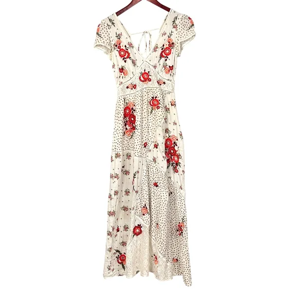 River Island Maxi Dress Womens 6 Cotton‎ Embroidered Lace Autumn Wedding Guest - Image 5