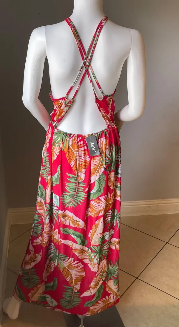 New Women’s Pink Tropical sleeveless dress - Image 8