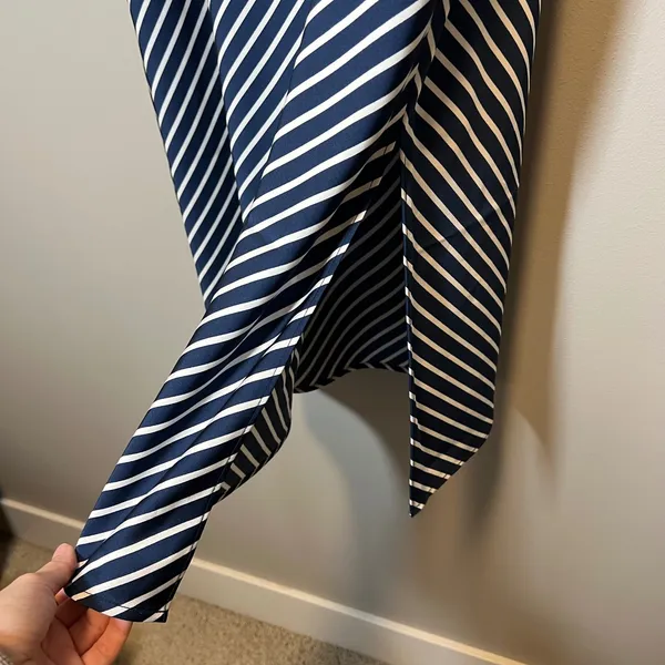 J. Crew Navy White Diagonal Stripe Satin Midi Skirt Elastic Waist Nautical Large - Image 4