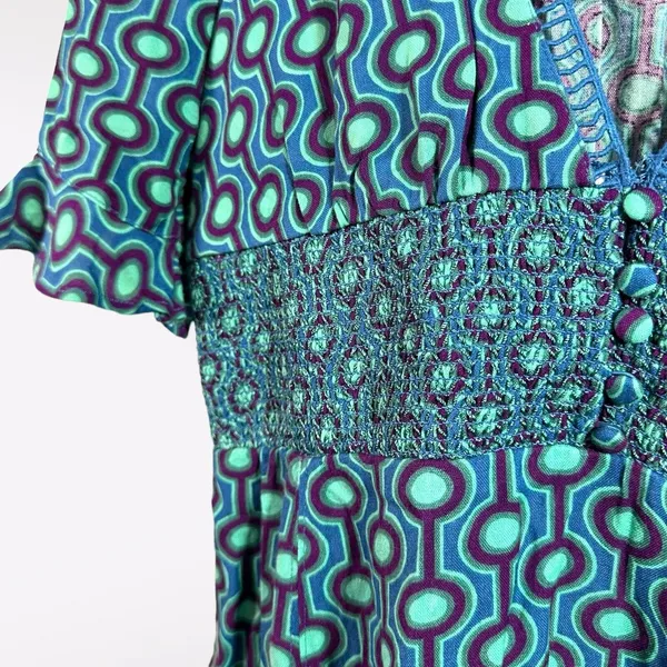 NWT Urban Outfitters Mini Dress Small Petite Blue Retro 70s‎ Funky Summer Party - Image 3