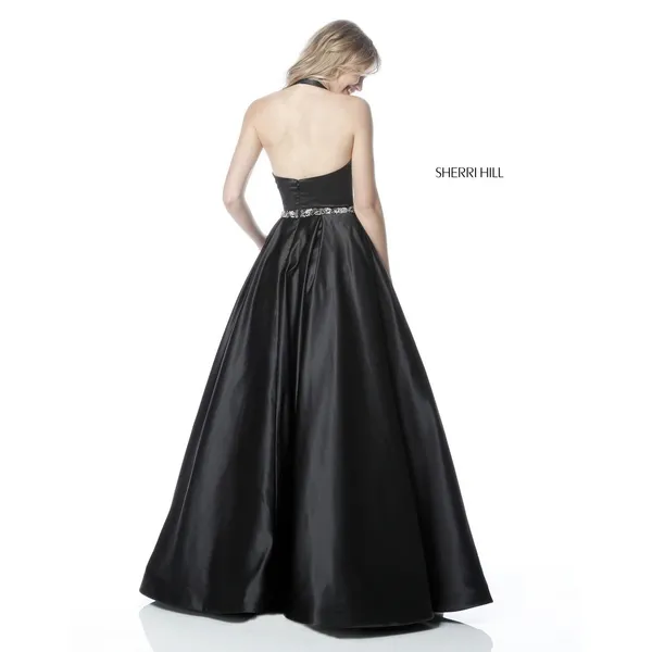 NWT Sherri Hill 51588 Black Halter Ball Gown Beaded Waist‎ Dress Size 2 $598 - Image 2