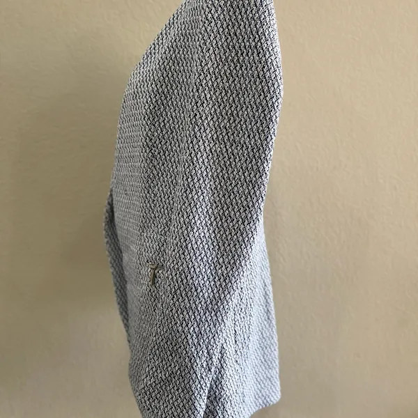 Zara Navy & Ecru Long Jacquard Blazer Jacket With Zipped Pockets Sz M Career Euc - Image 10