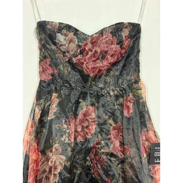 Lulus Truly Extraordinary Dress Women's Small Black Floral Organza Strapless NWT - Image 10