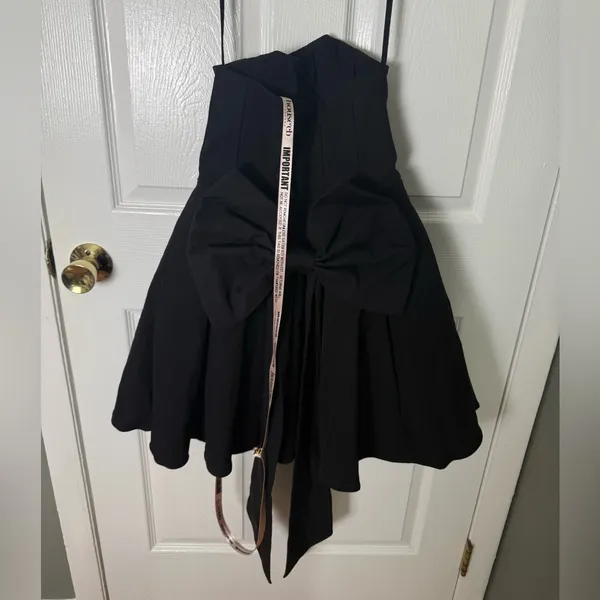 House of CB Emmanuela Black Strapless Detachable Bow Mini Dress M - Image 7
