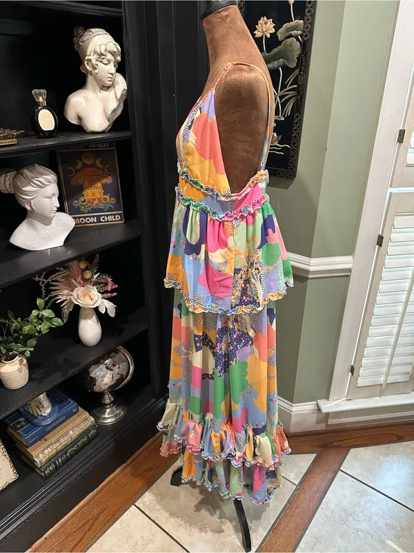 SHEIN Colorful Tiered Maxi Dress – Abstract Print – Adjustable Straps – Size Lar - Image 6