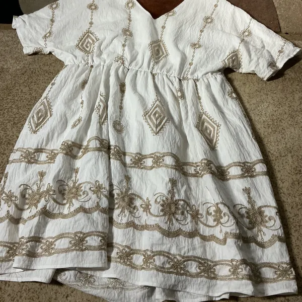 Bloomchic Boho Embroidered Mini Dress Women 18 White Gold Tassel V-Neck Mini - Image 7