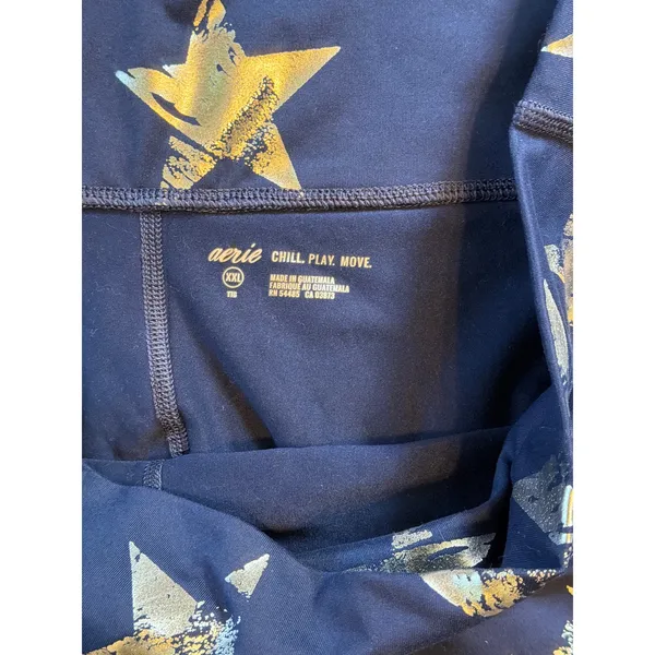 Aerie Move Metallic Star Print Leggings. Blue with Silver Stars. Size XXL - Image 4