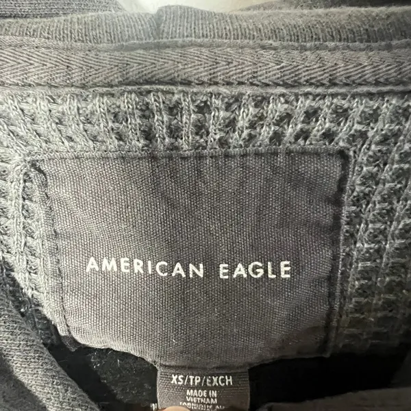 American Eagle Shacket Women's XS Gray Waffle Knit Thermal Button Down Hoodie - Image 3