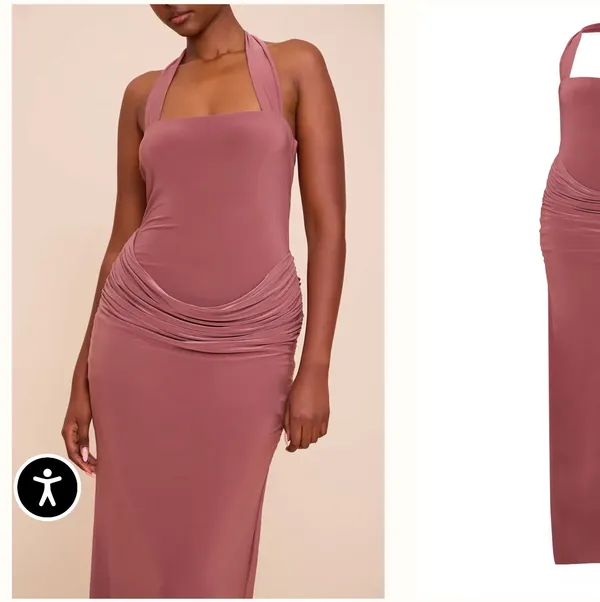 Pretty Little Thing Dress Double Layer Slinky Square Halterneck Drape Detail Maxi Dress - Image 3