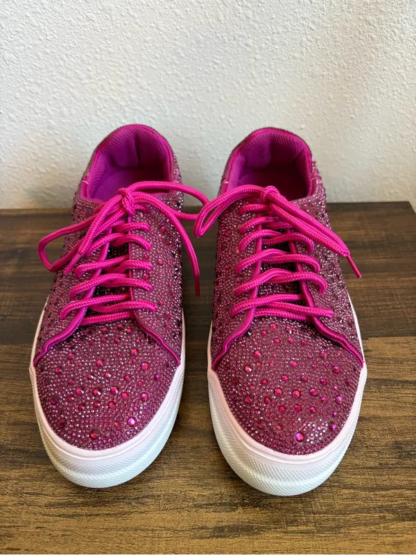 Hey Girl by Corkys Fuchsia Rhinestone Sneakers - Image 2
