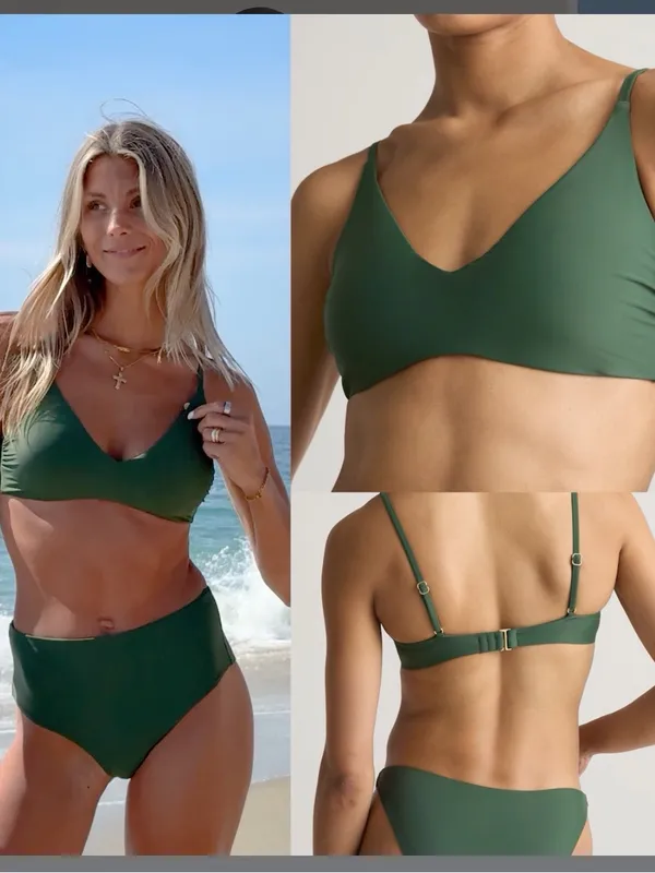 Quince Italian V-Neck Bikini Top | Palm Green | XS - Image 2