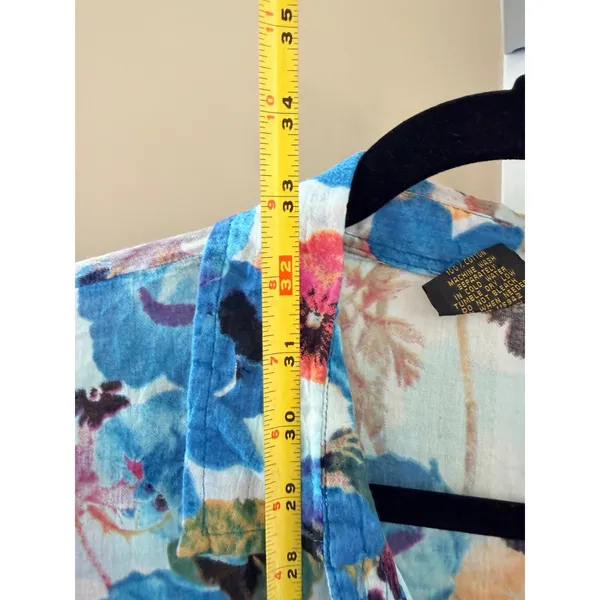 Jackpot Missy Floral Cotton Gauze Button Down Tunic Shirt Blue Size Large (est) - Image 5