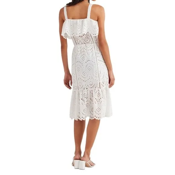 7 For All Mankind Floral Eyelet Lace Tiered Ruffle Midi Dress White Size L - Image 2