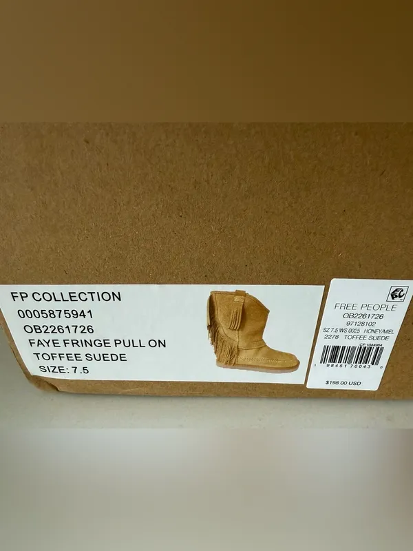 Free People Suede Faye Fringe Pull On Boots Color Honey Women’s 7.5 NWT - Image 9