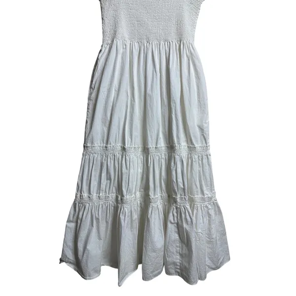 O.P.T Daphne Smocked Square Neck Puff Sleeve Cotton Dress size L Midi White - Image 8