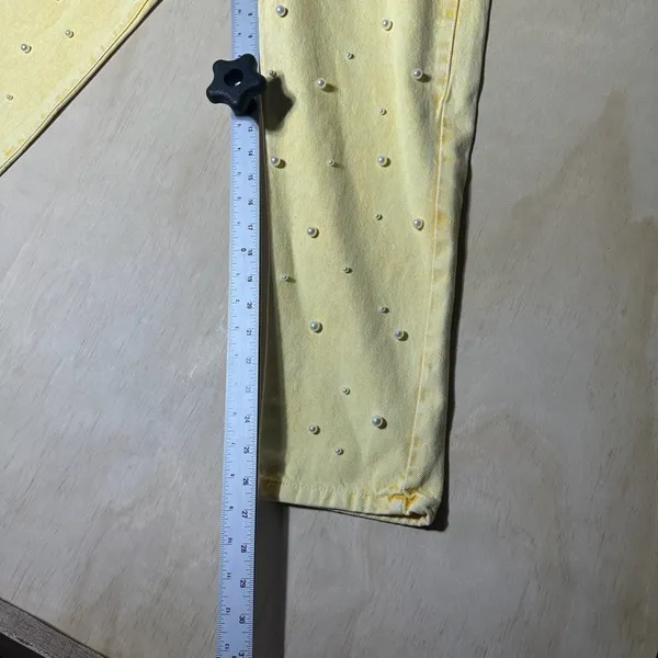 Yellow Pearl-Studded Denim‎ Jeans – Women’s Size L. NWT - Image 7