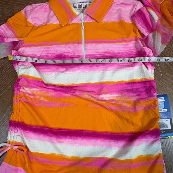 IBKUL NWT Amy Print Adjustable Length Long‎ Sleeve Polo Hot Pink Orange Peel XS - Image 8