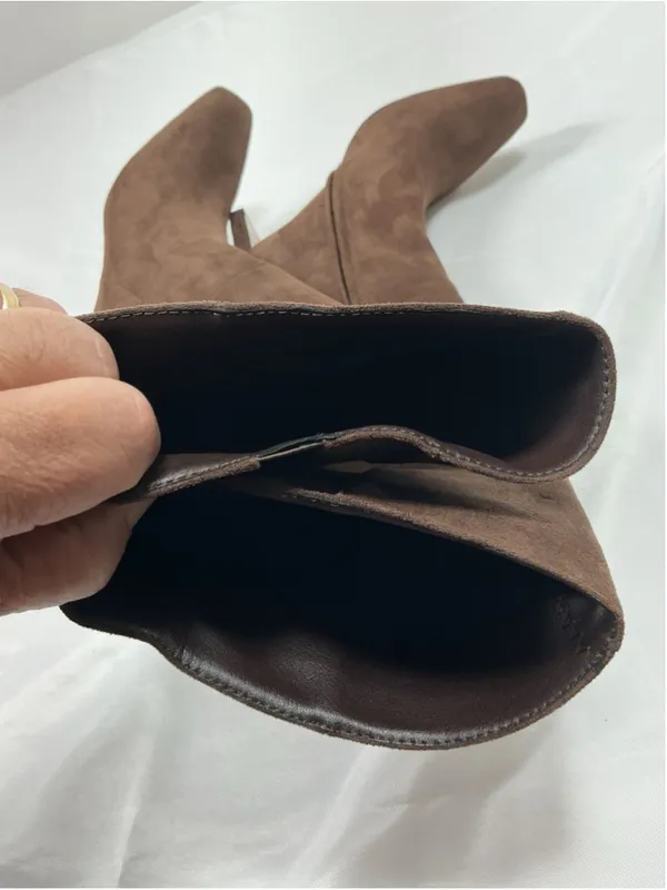 Womans New Knee High Fashion Boots 6.5 Cholate Brown Square Toe 1/4 Zip - Image 5
