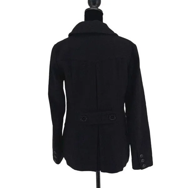 Banana Republic Womens Double Breasted Notch Collar Wool Blend Peacoat Black XS - Image 3
