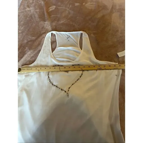 NWT NY&C Sleeveless Racerback Blouse Ivory XL Bling Heart Design Lightweight Su - Image 15