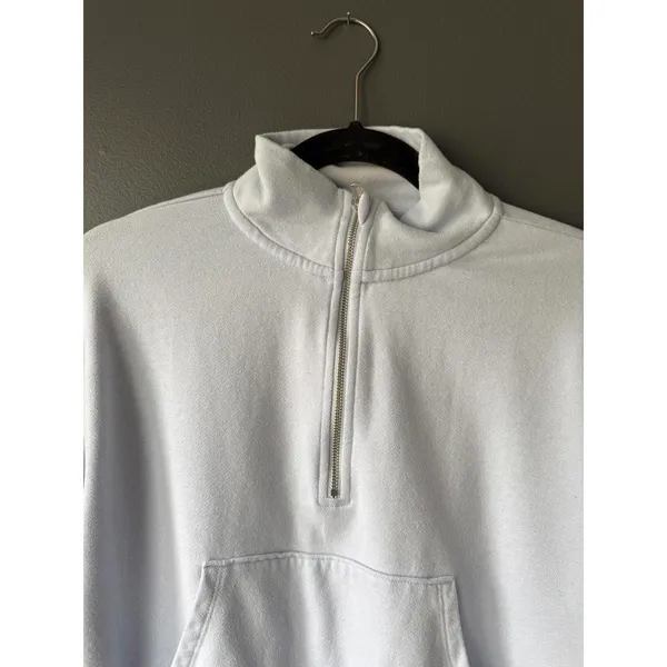 Aerie Light Blue Quarter-Zip Pullover Sweatshirt with Kangaroo Pocket - Image 3