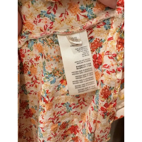 Free People Floral Button Up Collar Maxi Dress Smocked Waist Balloon Sleeves XS - Image 5