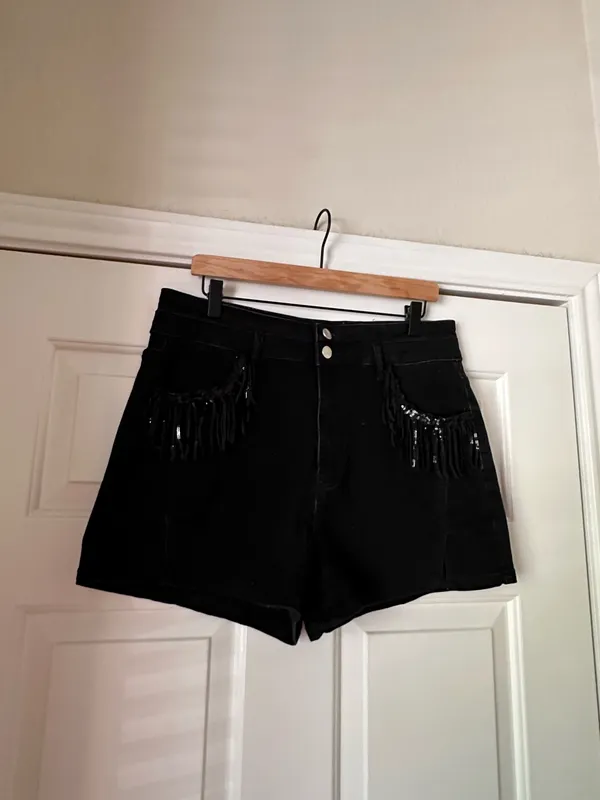 Pink Pistol Sunshine & Rodeo Black Fringe Shorts - Image 2