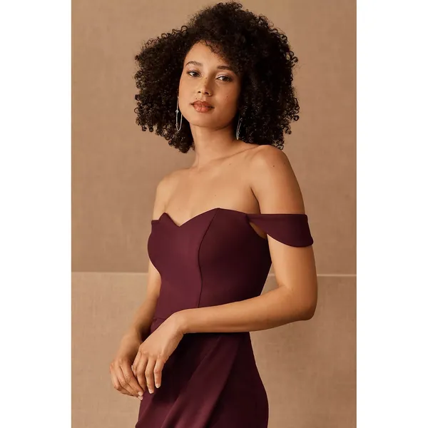 BHLDN Rossi Crepe Maxi Dress Burgundy Off Shoulder Formal‎ Wedding Guest 4 - Image 3