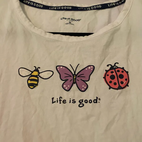 Life Is Good White Bugs Short Sleeve Tee T-Shirt Gorpcore Casual Women's Medium - Image 3